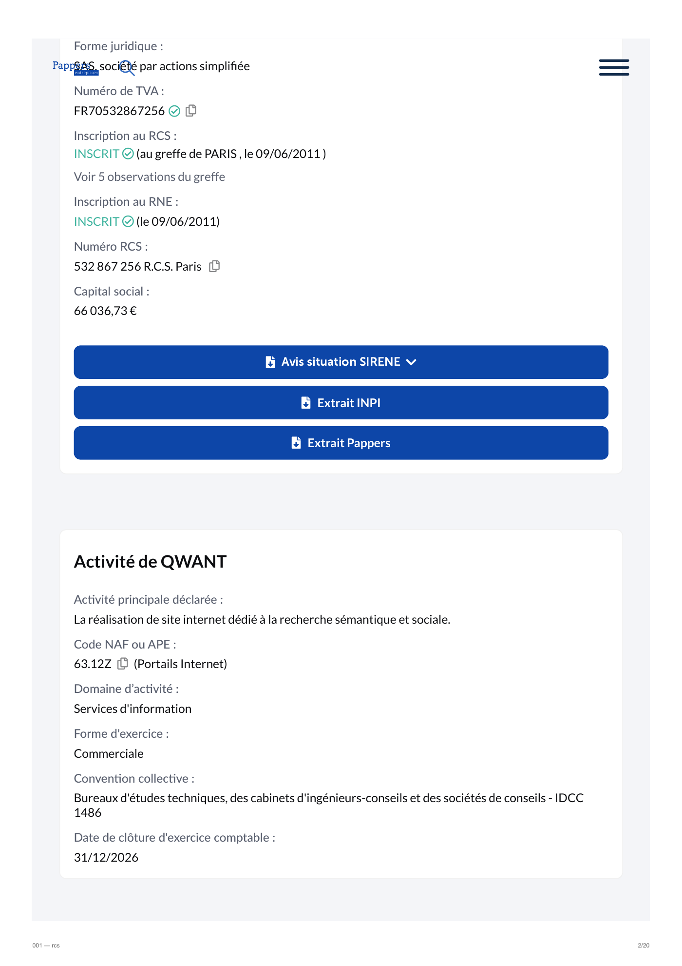 Capture 001 - Registre RCS et BODACC de Qwant - page 2 sur 20