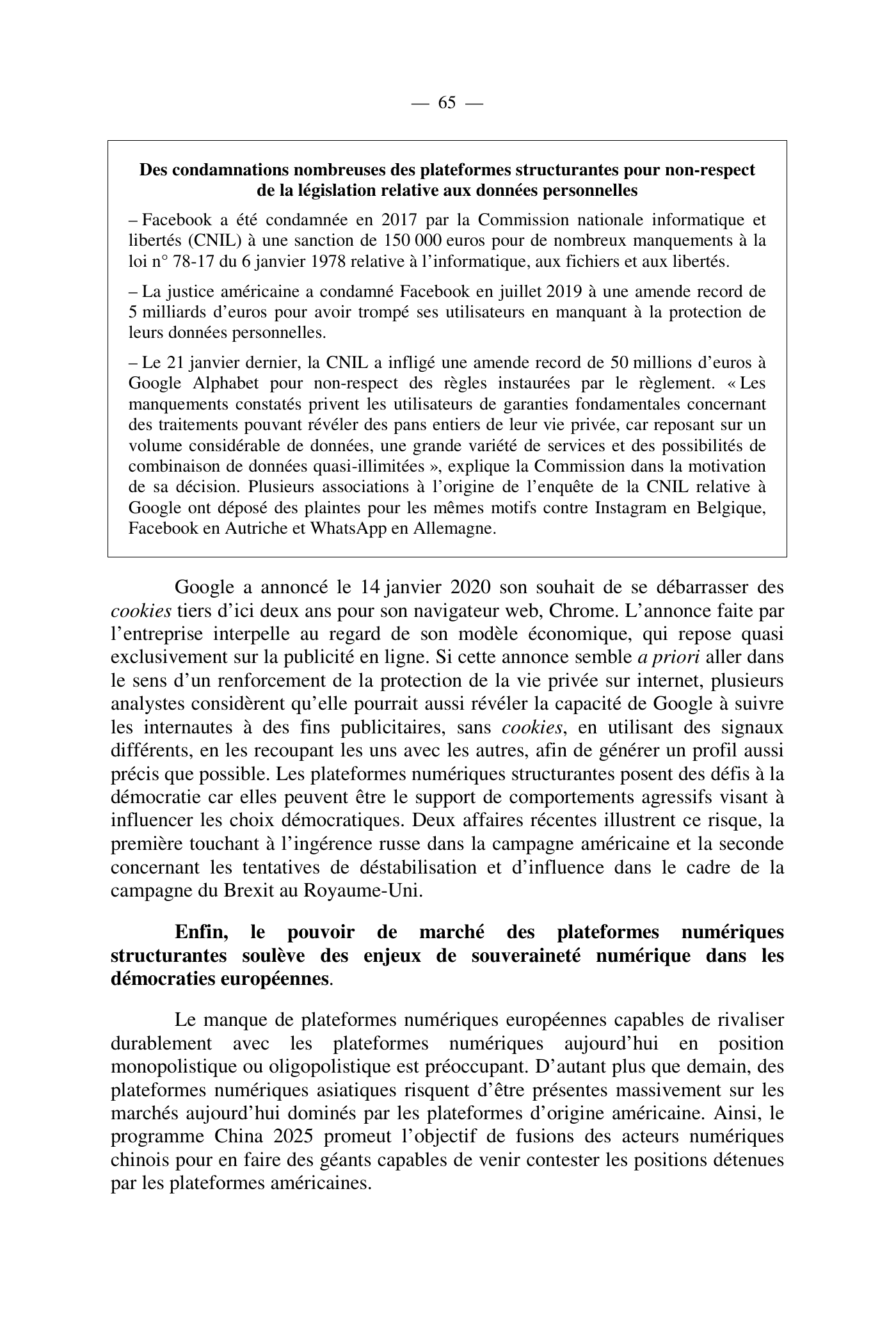 Capture 015 - Rapport de l'Assemblée nationale de 2020 - page 65 sur 104