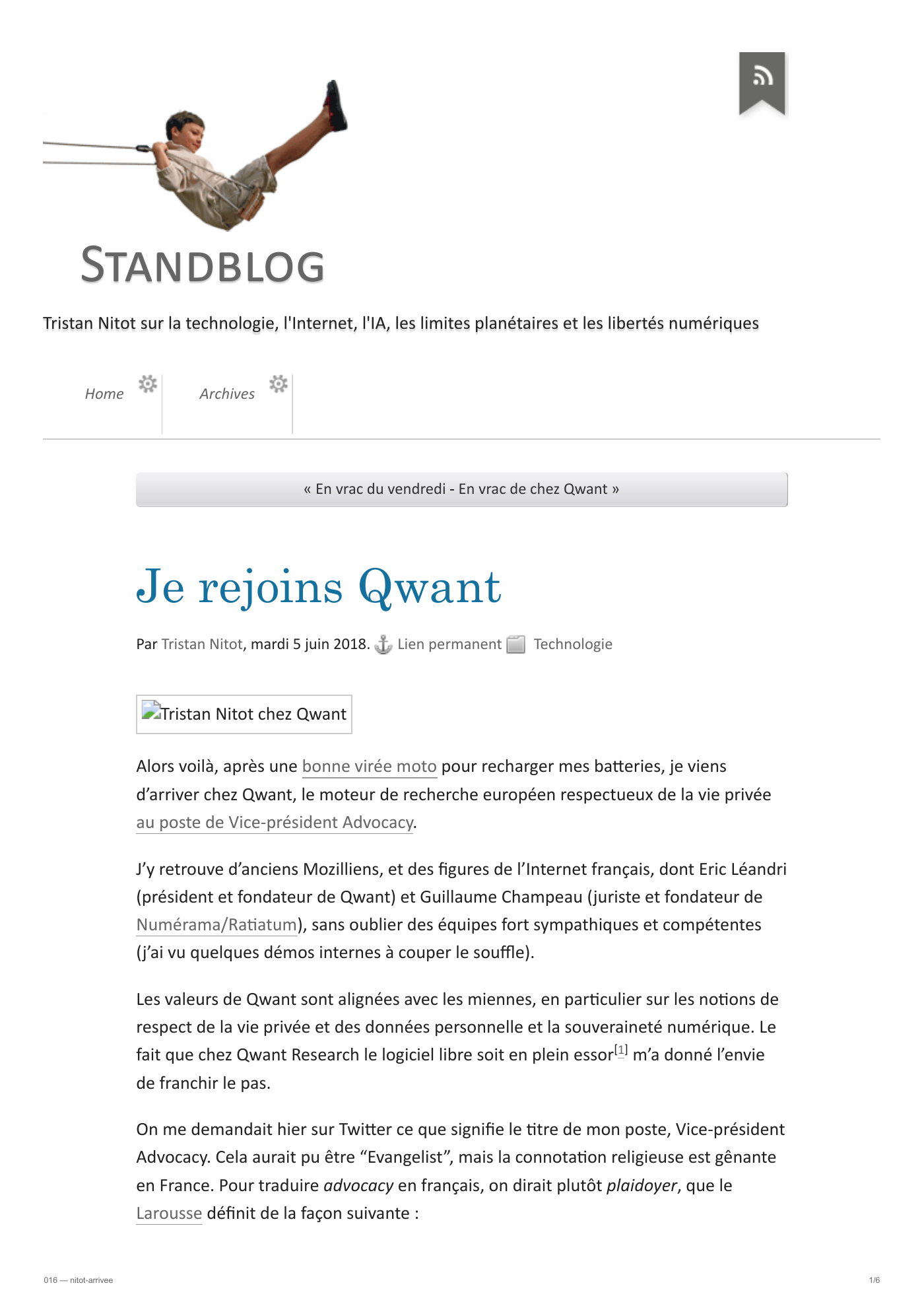 Capture 016 - Annonce de l'arrivée de Tristan Nitot - page 1 sur 6