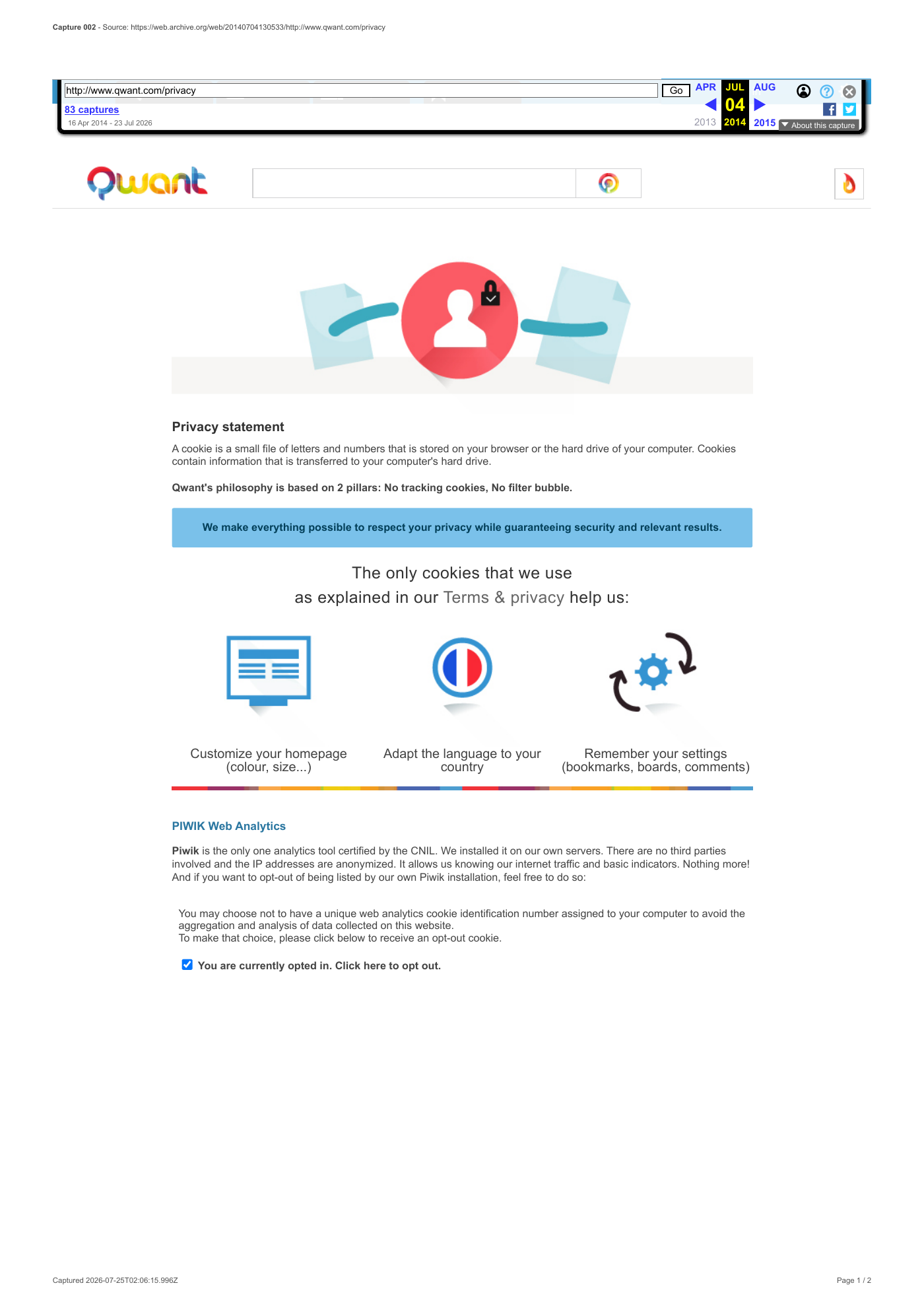 Capture 002 - Politique de confidentialité Qwant du 4 juillet 2014 - page 1 sur 2