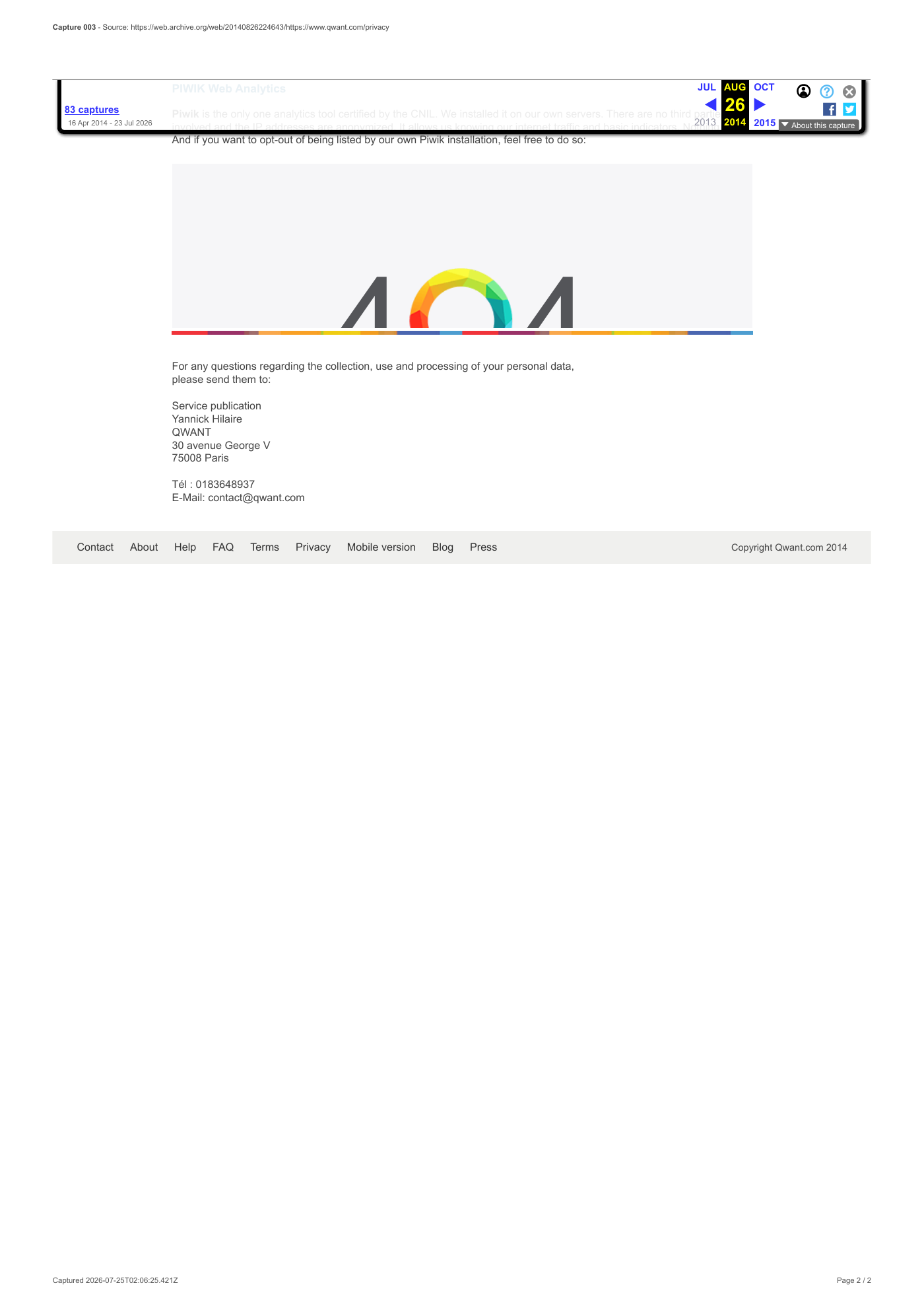 Capture 003 - Politique de confidentialité Qwant du 26 août 2014 - page 2 sur 2