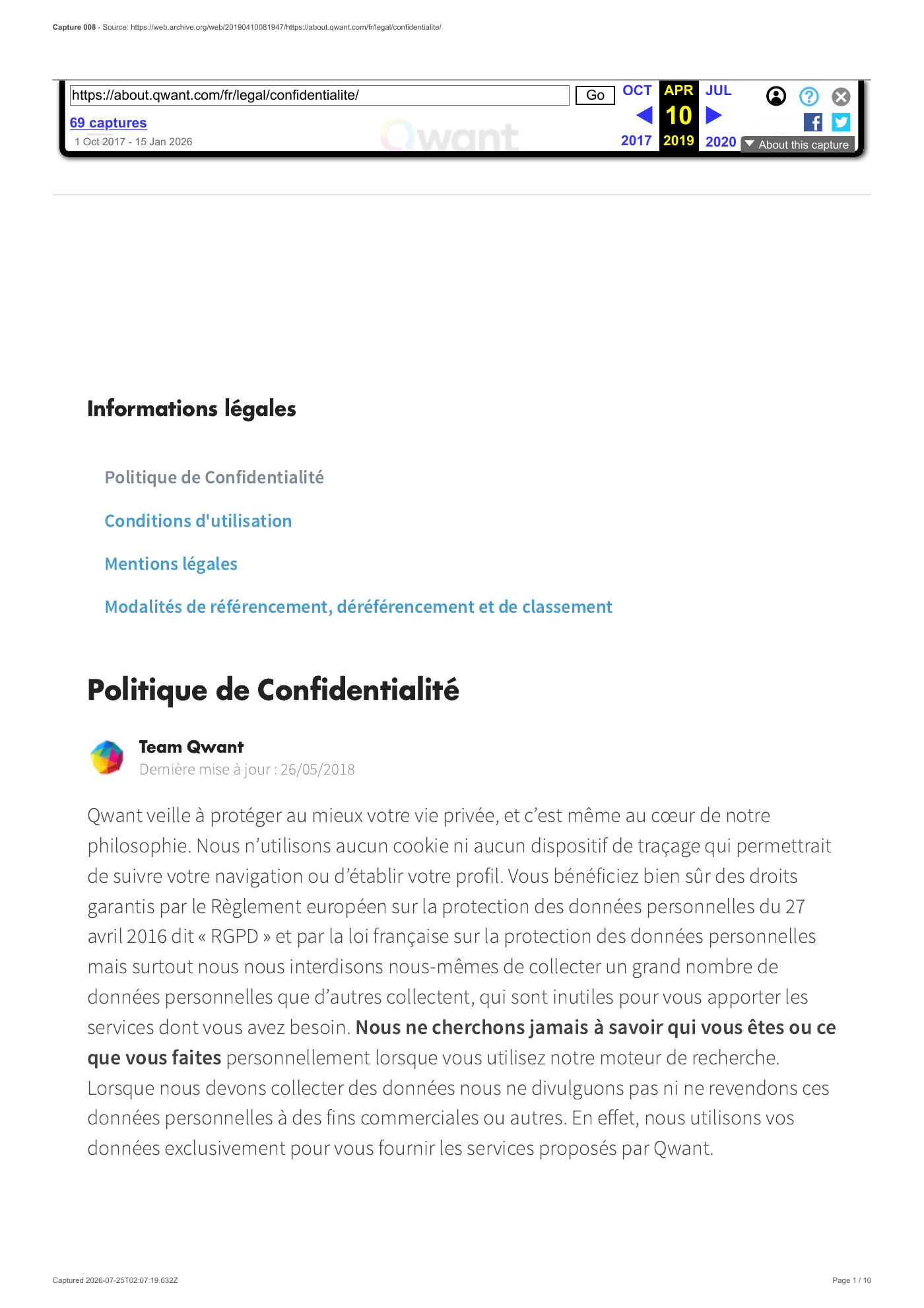 Capture 008 - Politique de confidentialité du 10 avril 2019 - page 1 sur 10