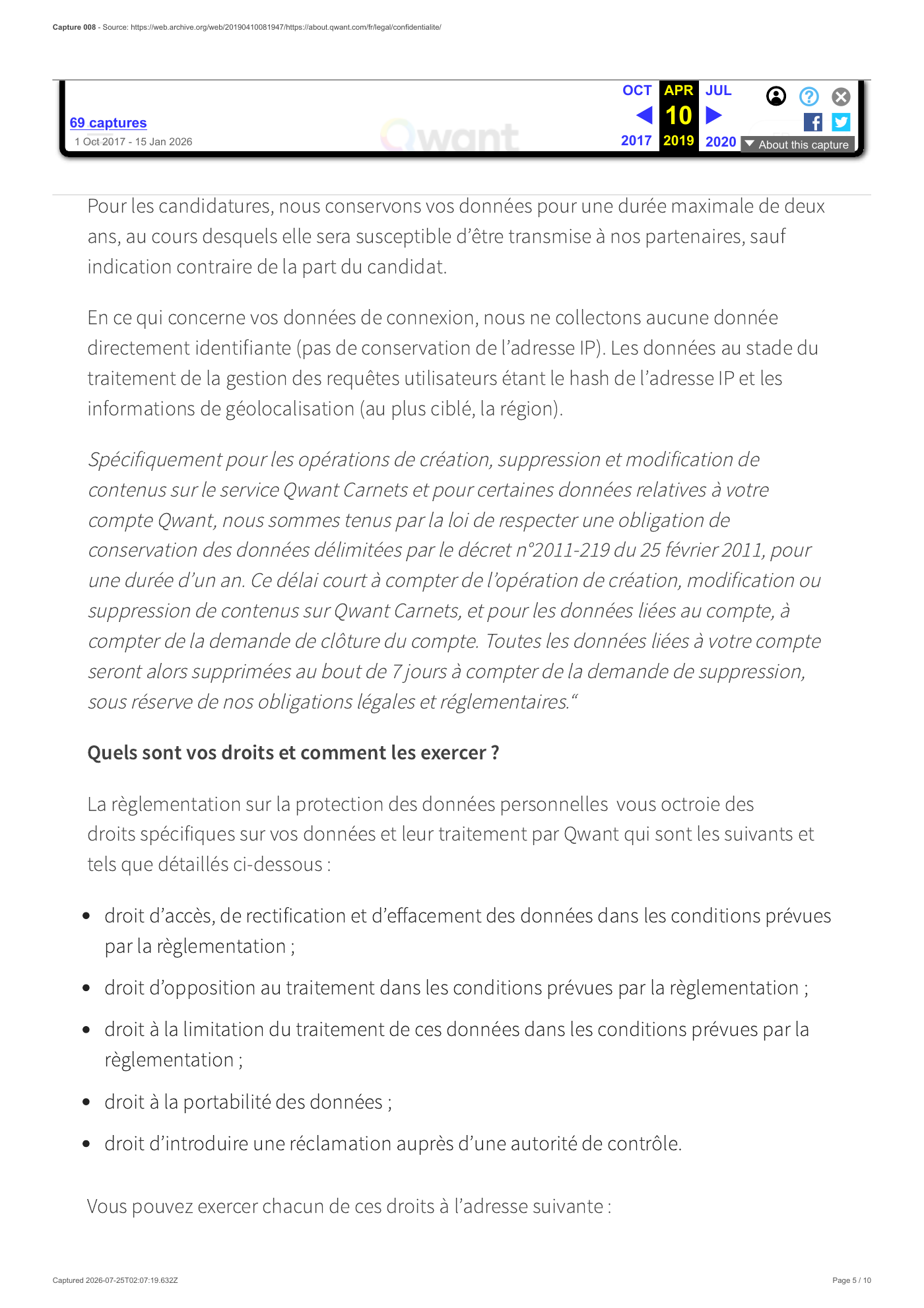 Capture 008 - Politique de confidentialité du 10 avril 2019 - page 5 sur 10