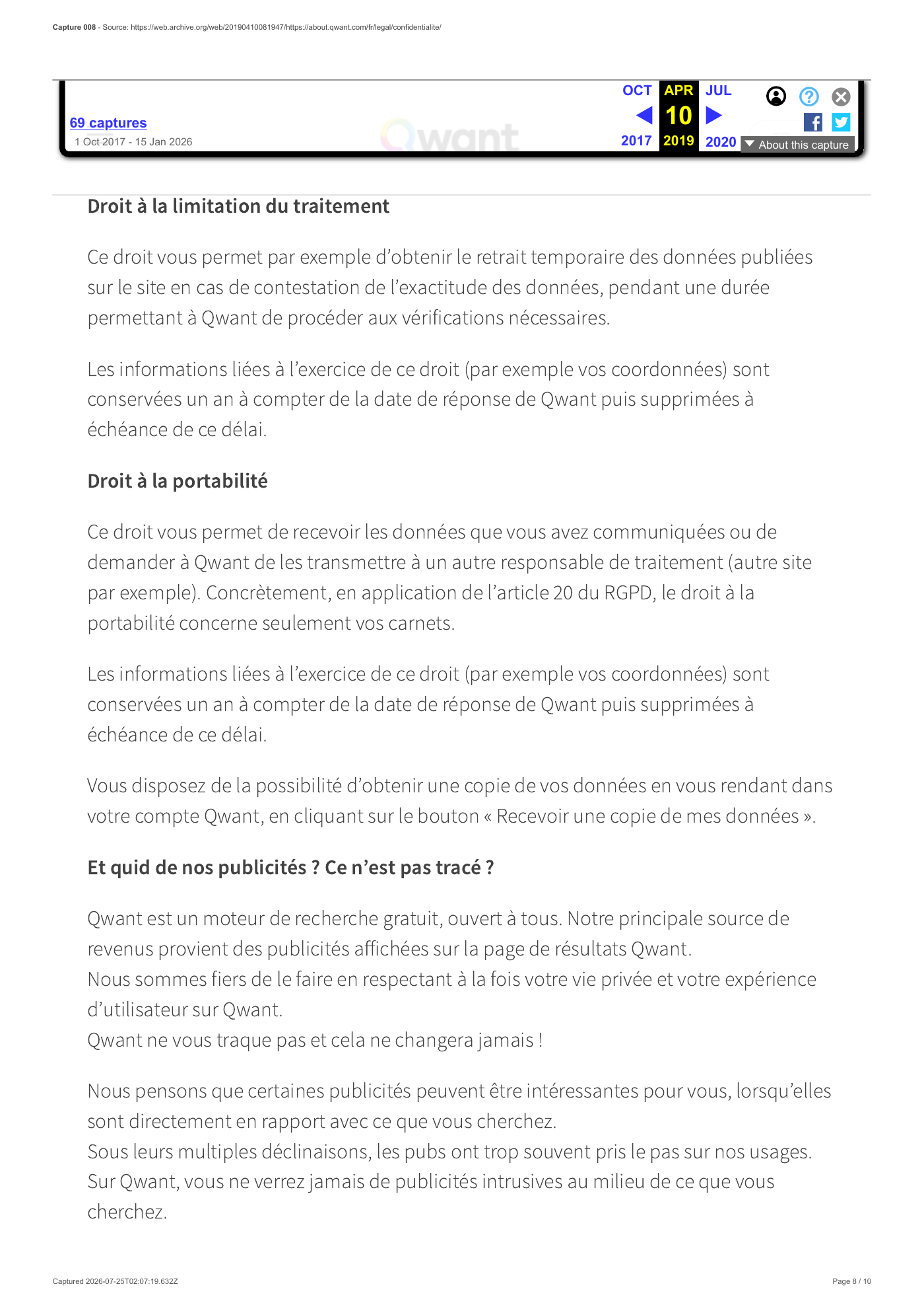 Capture 008 - Politique de confidentialité du 10 avril 2019 - page 8 sur 10