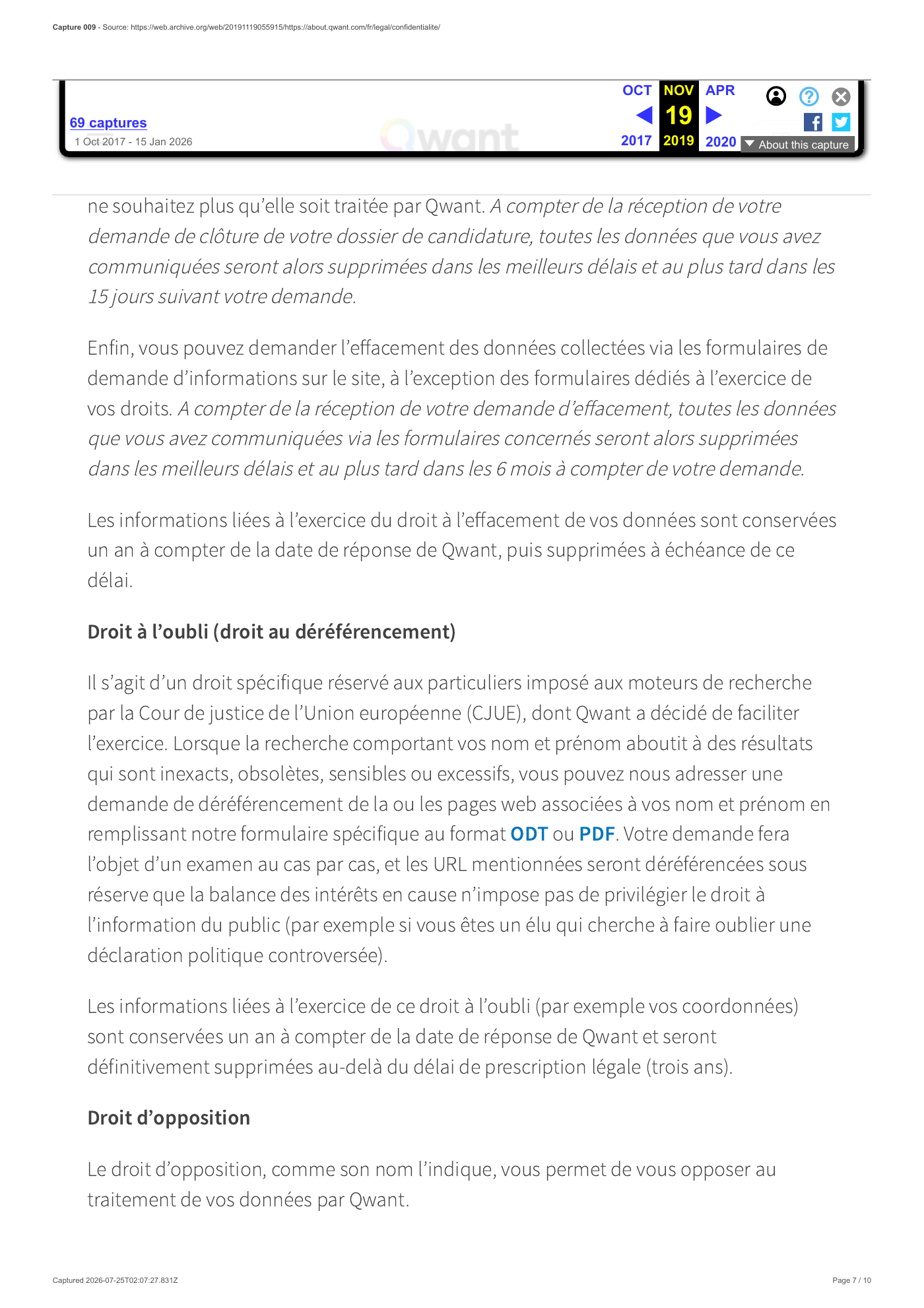 Capture 009 - Politique de confidentialité du 19 novembre 2019 - page 7 sur 10