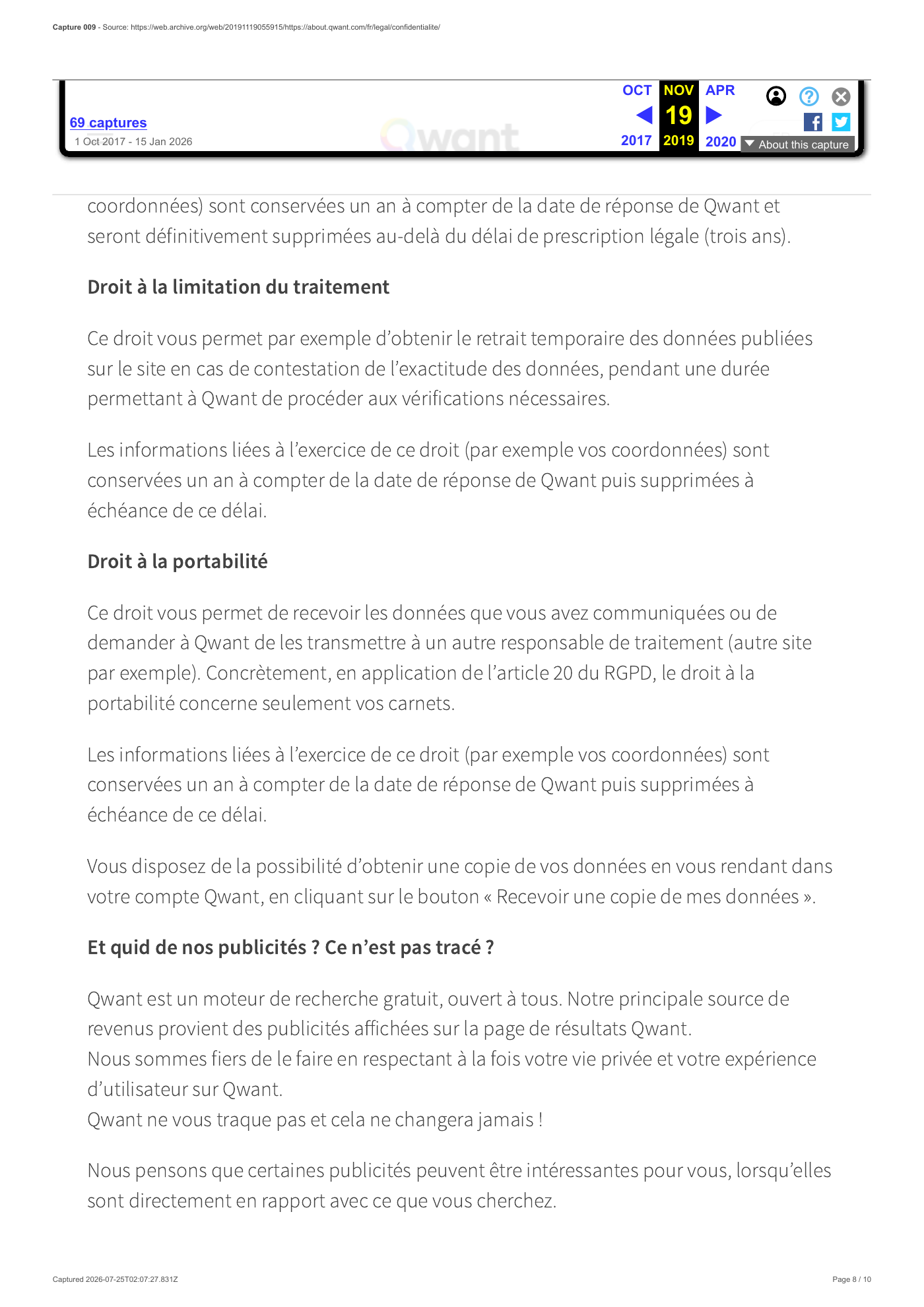 Capture 009 - Politique de confidentialité du 19 novembre 2019 - page 8 sur 10