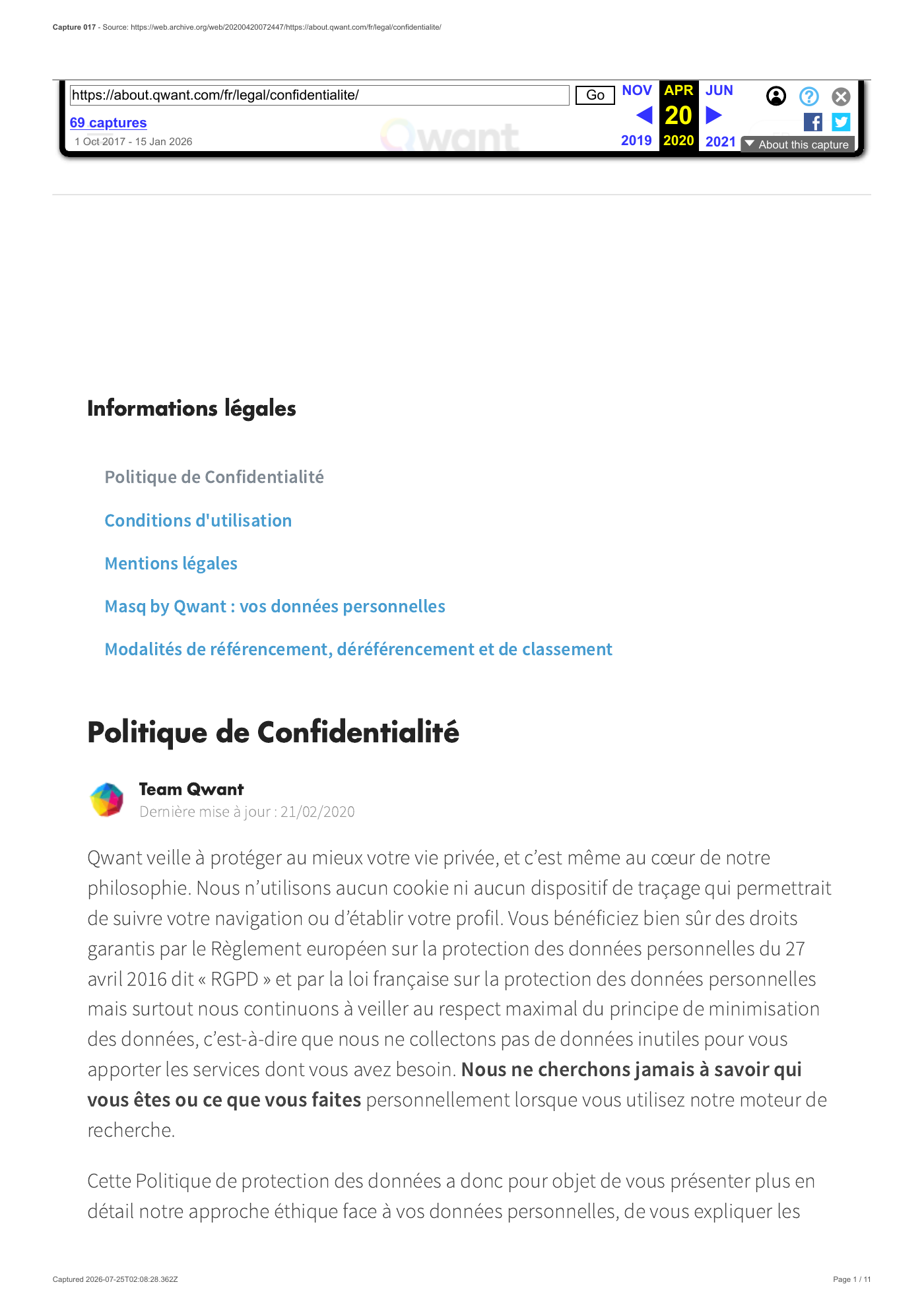Capture 017 - Politique de confidentialité du 20 avril 2020 - page 1 sur 11