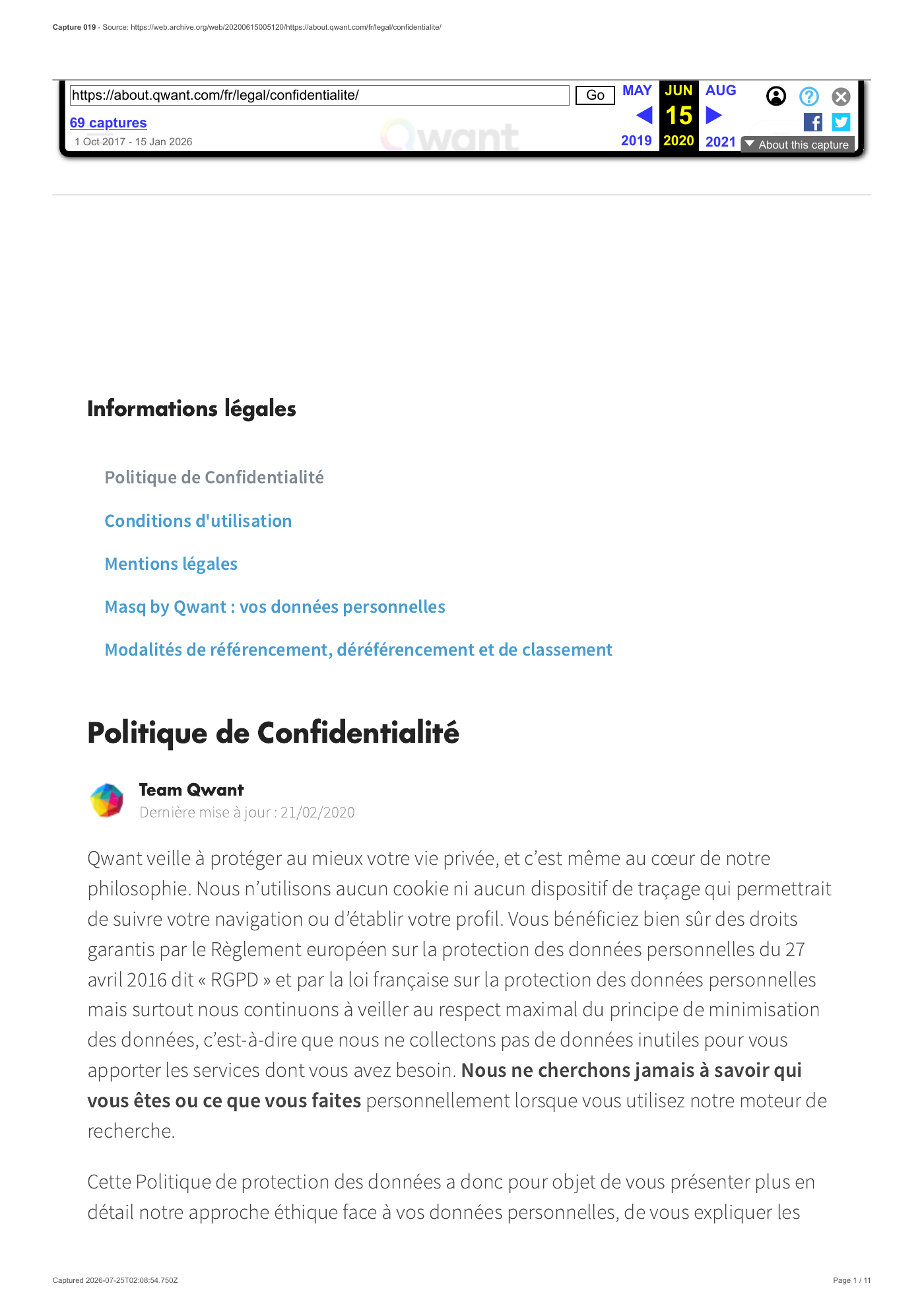 Capture 019 - Politique de confidentialité du 15 juin 2020 - page 1 sur 11