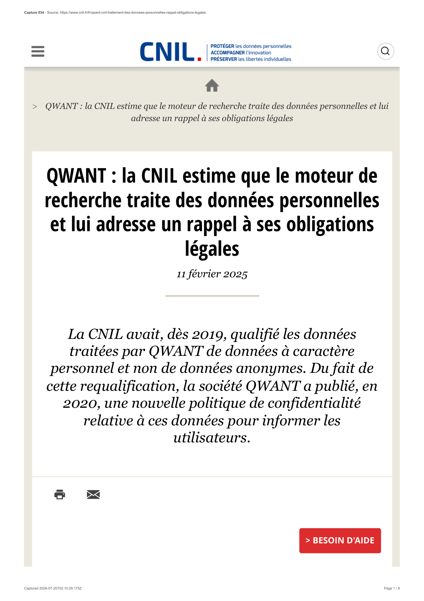 Capture 034 - Communication de la CNIL sur Qwant - page 1 sur 8