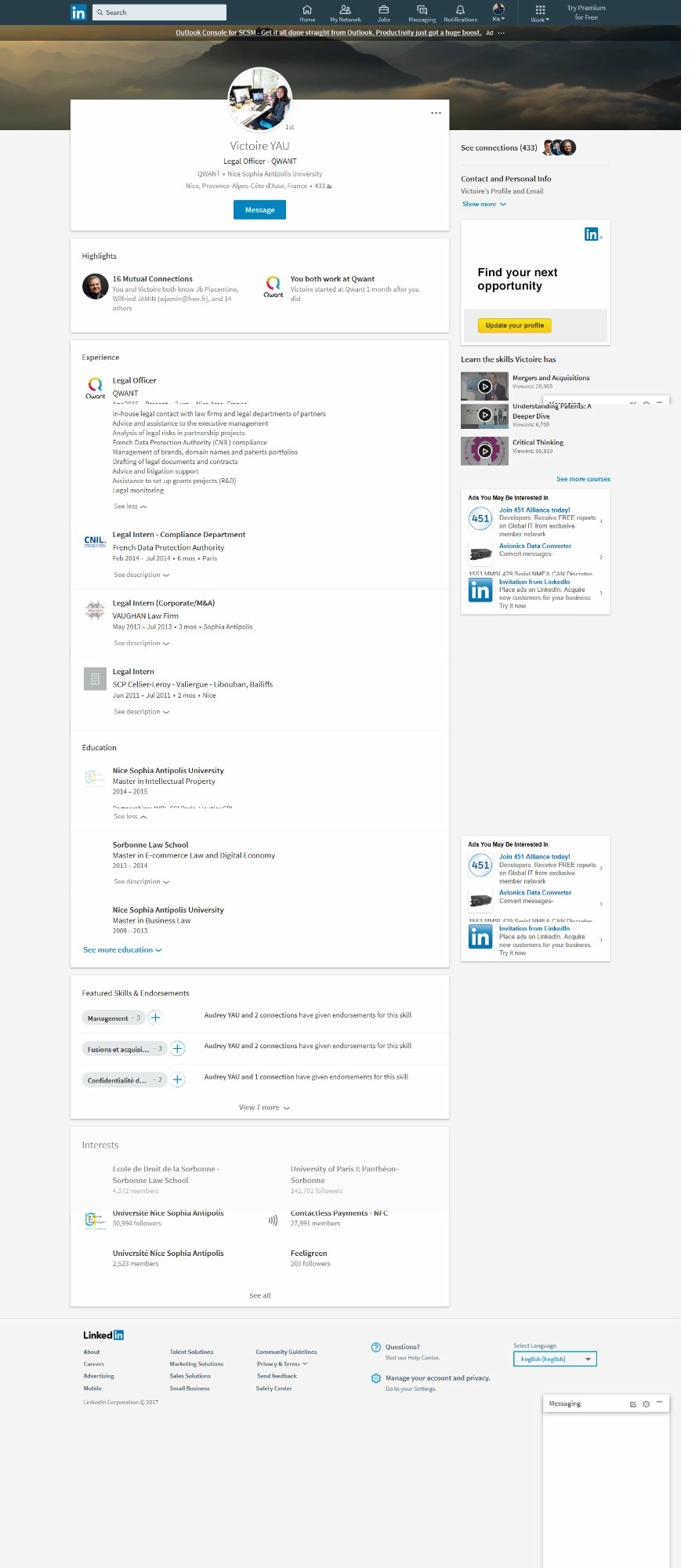 Profil professionnel public du Legal Officer de Qwant (conformité CNIL, assistance au contentieux)
