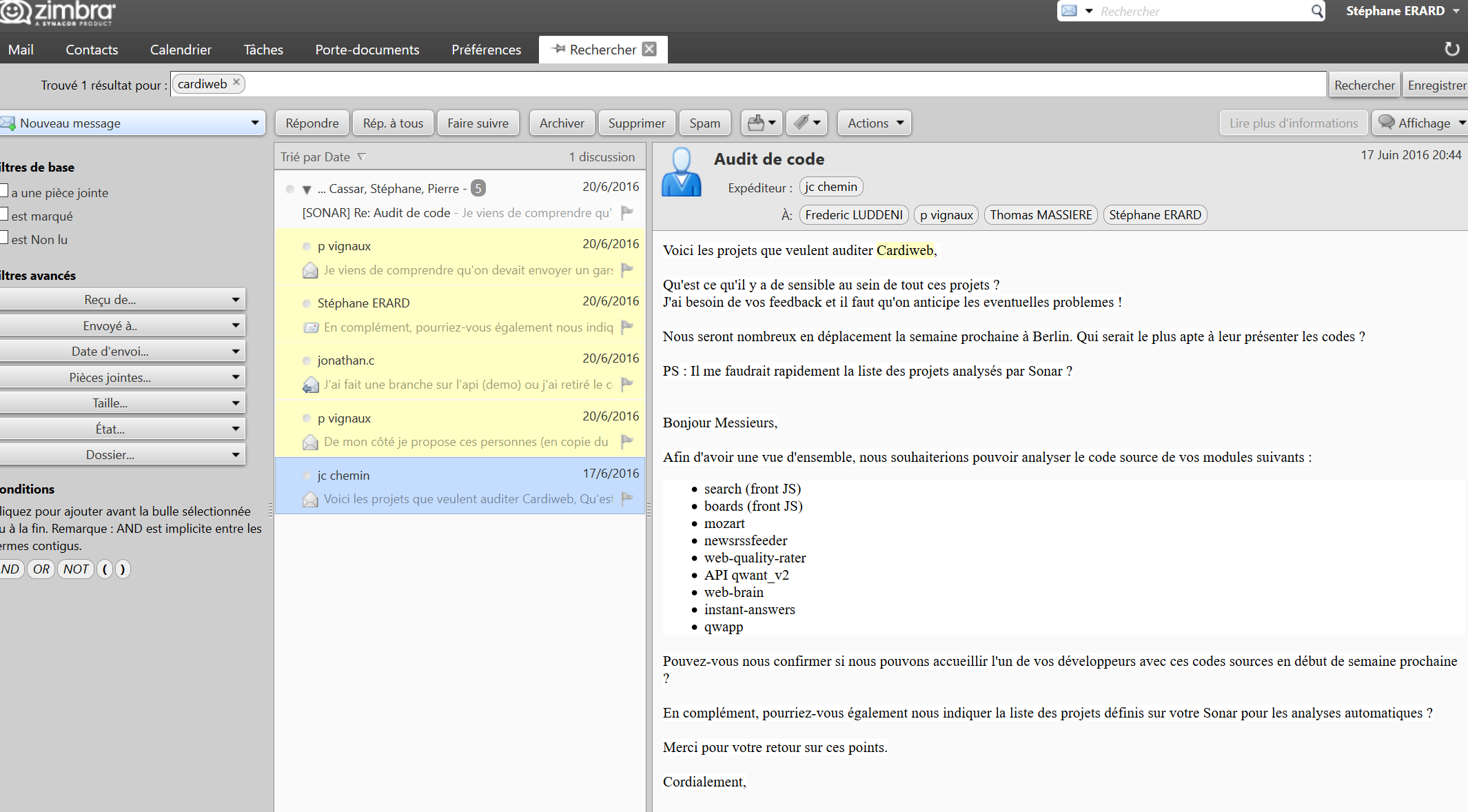 Email showing 