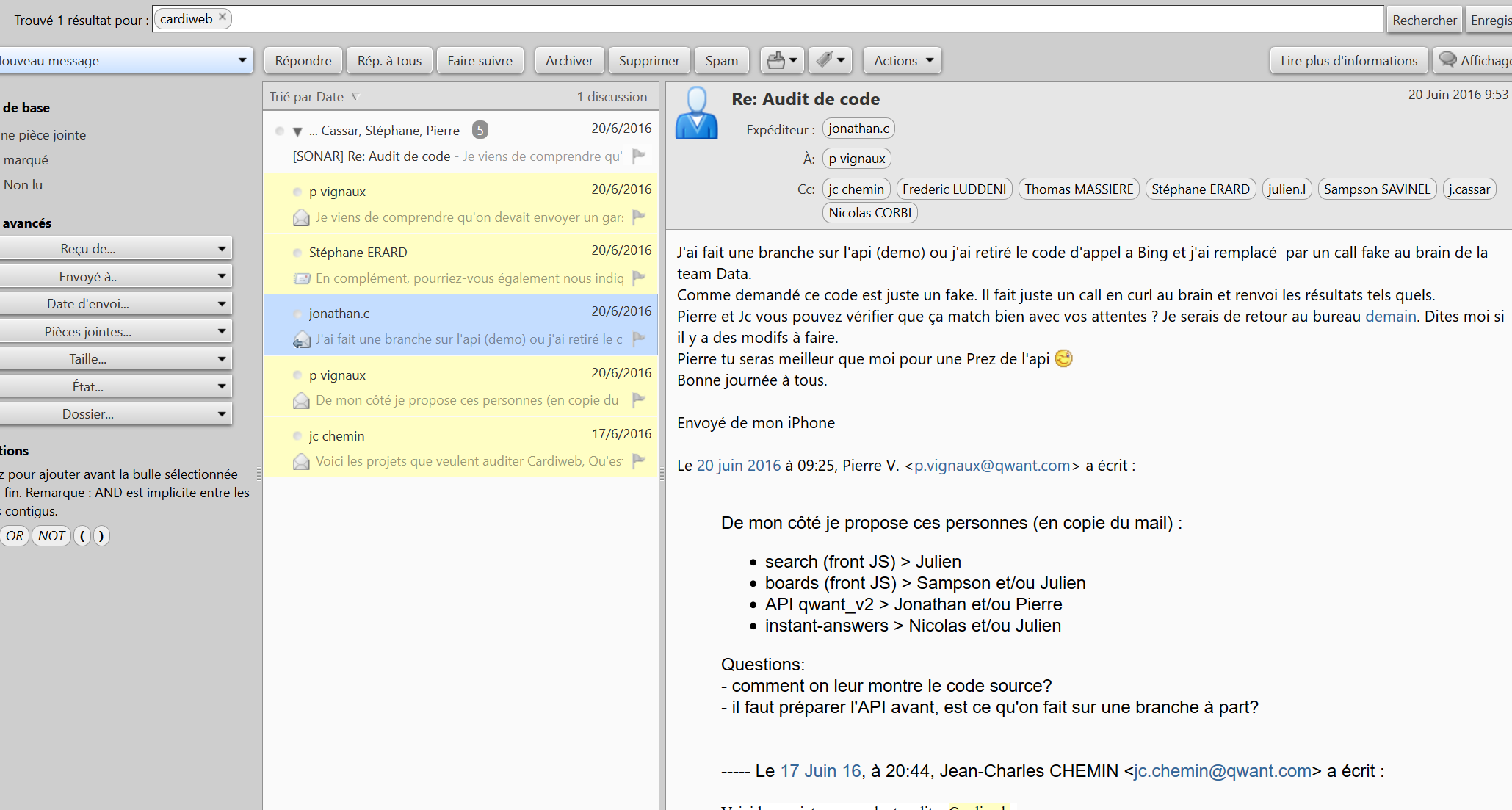 Email from Jonathan Cassar saying 