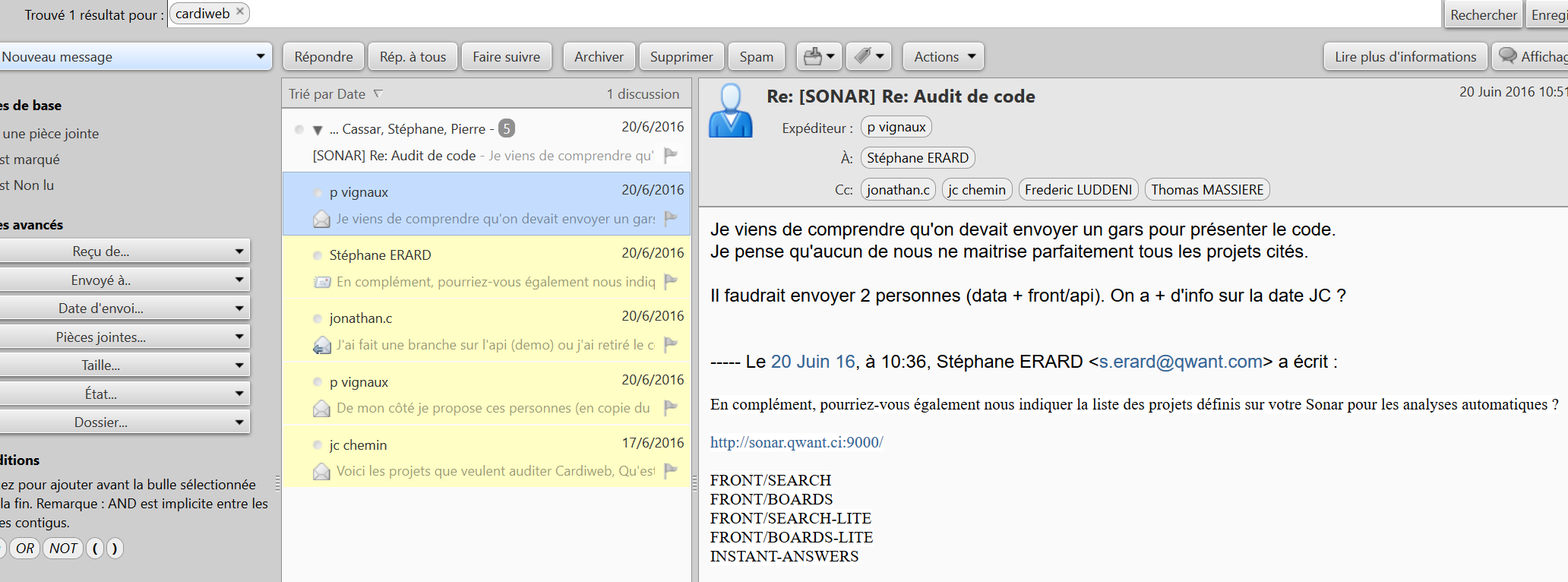 Email from Erard saying 