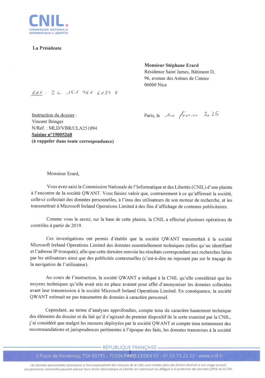CNIL official letter