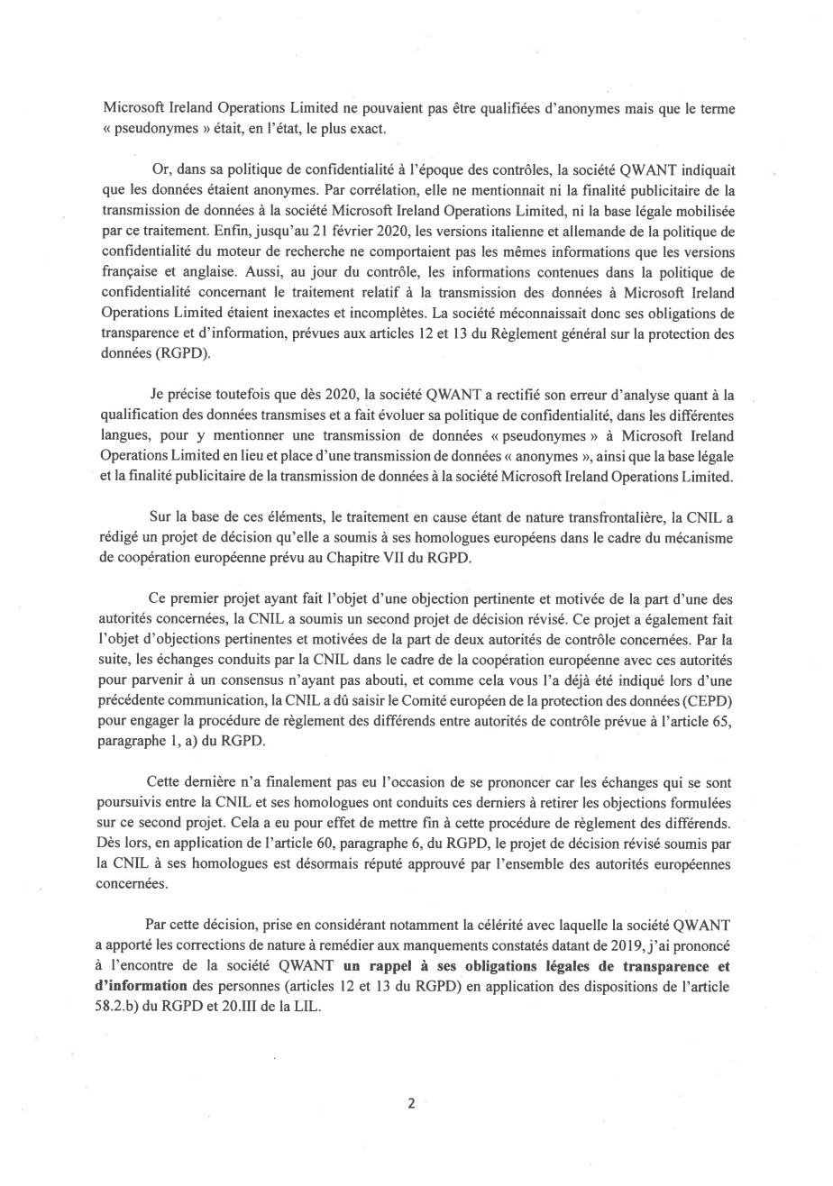 CNIL letter page 2 continuation
