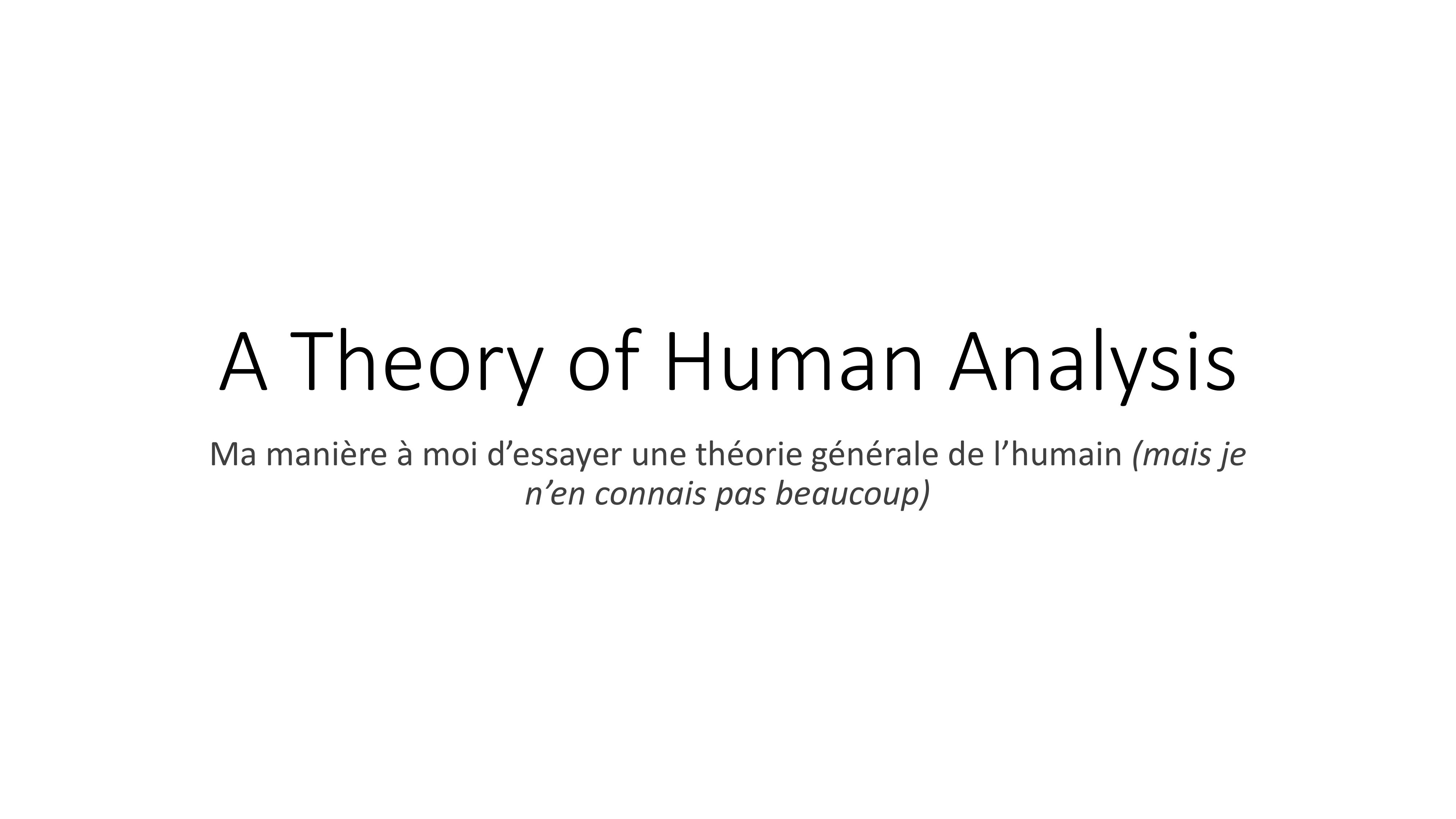 Page de titre du PDF source — A Theory of Human Analysis, avec le sous-titre français en italique.